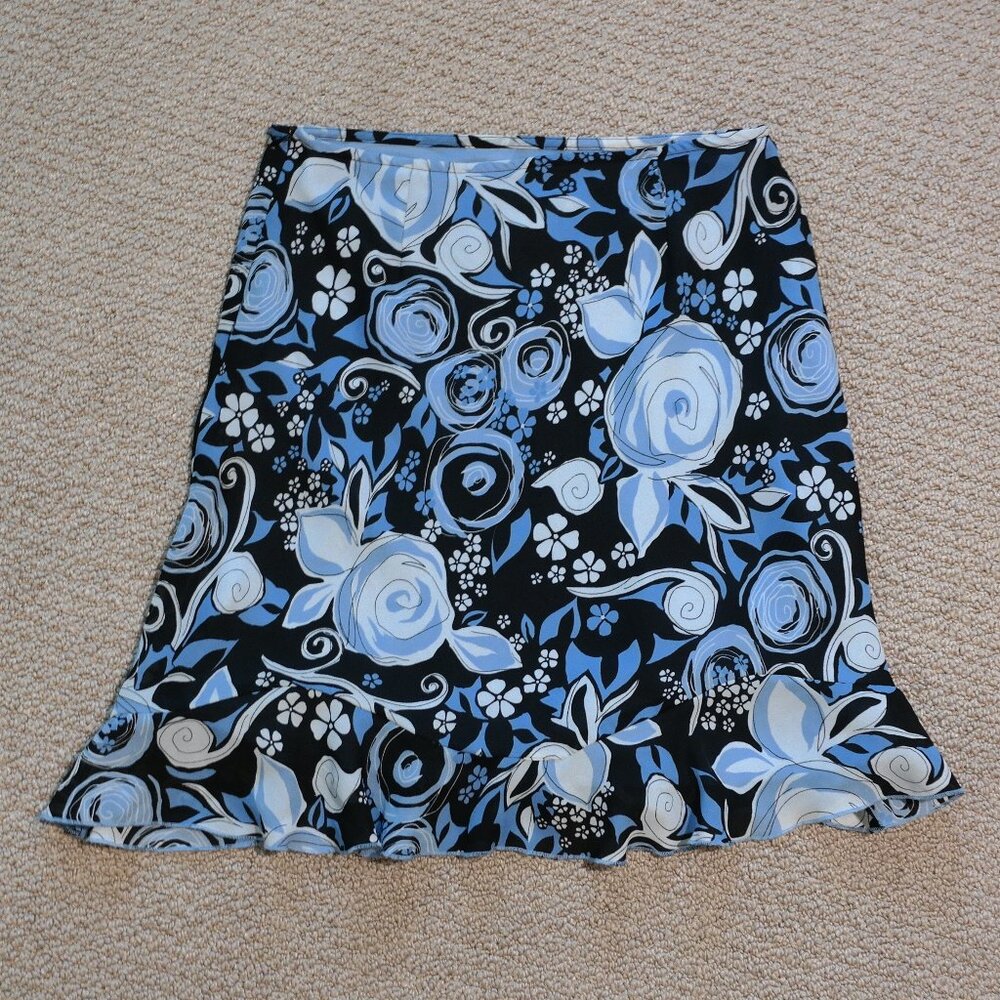 Worthington Petites A-line Skirt Women's Size 10P Navy Blue Floral Lined